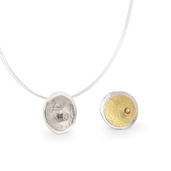 Halskette aus recycliertem und fairtrade Silber, 22-Karat Gold mit Zitrin oder Palladium mit Prasiolith © Yasmin Yahya