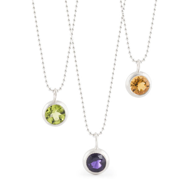 Necklace with pendant in sterling silver RJC polished, with peridot, amethyst and citrine (stone ø 8 mm)