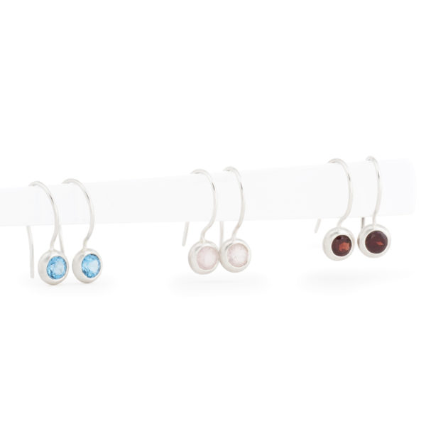 Boucles d'oreilles Bubbles de la collection Bubbles, en argent avec Topaz bleu, Quartz rose et grenade (ø 5mm)