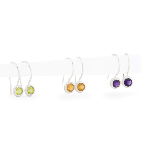 Boucles d'oreilles Bubbles de la collection Bubbles, en argent avec Péridot, Citrine et Améthyste (ø 5mm)