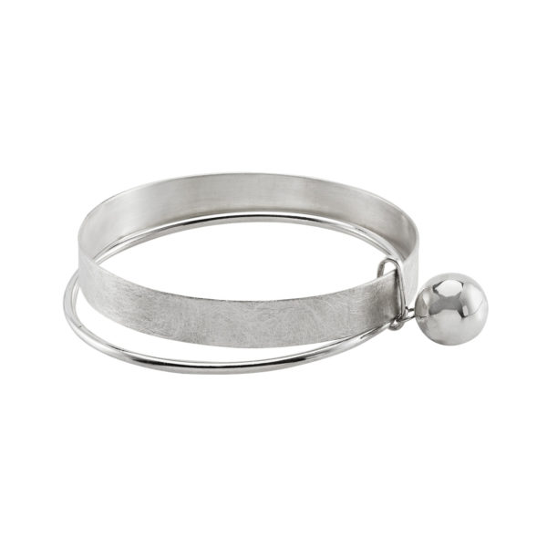 Bracelet DELHI Round and Round en argent RJC, le fil rond est la boule sont polie, et le bracelet plat est mat