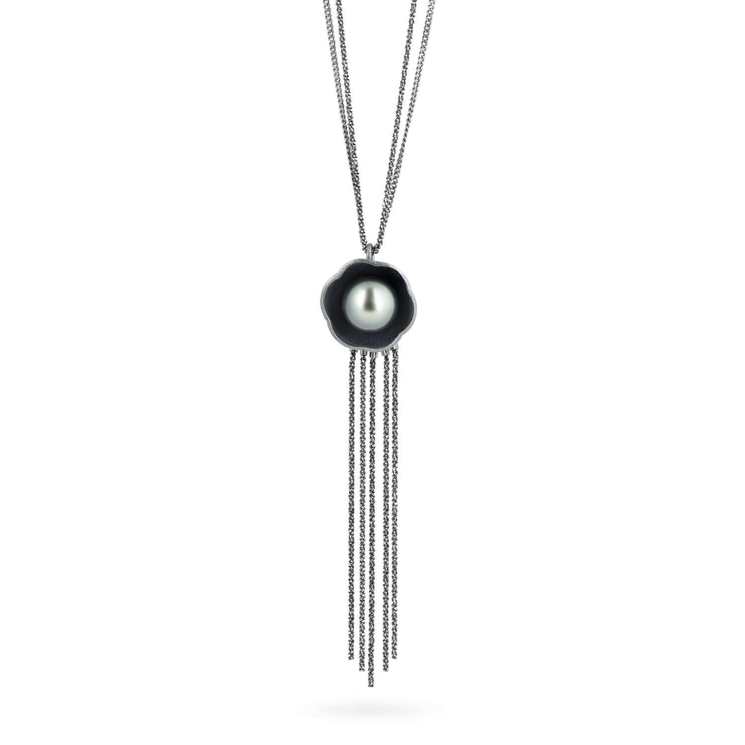 Collier Black Blossom en argent patiné gris, avec perle de Tahiti (ø 10/11 mm)