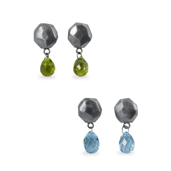 Boucles d'oreilles ALANA en argent équitable noirci, avec péridot ou topaze bleu