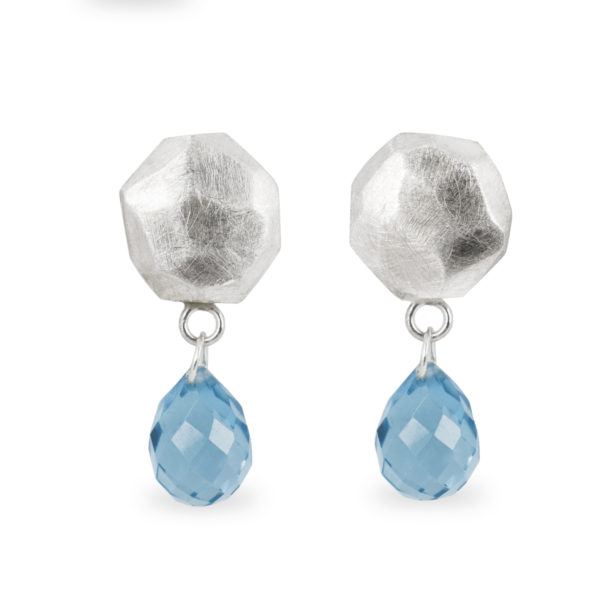 Boucles d'oreilles ALANA en argent mat, avec topaze bleu