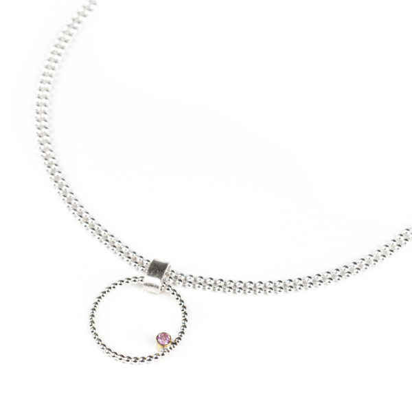 Collier DELHI avec un saphir rose, en argent et or 18 cts équitable RJC