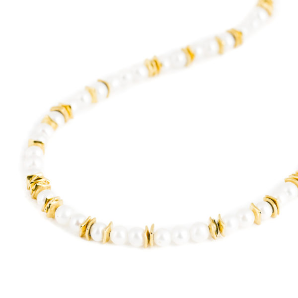 Collier (tour de cou) en argent équitable (RJC), plaqué or, avec des perles de culture