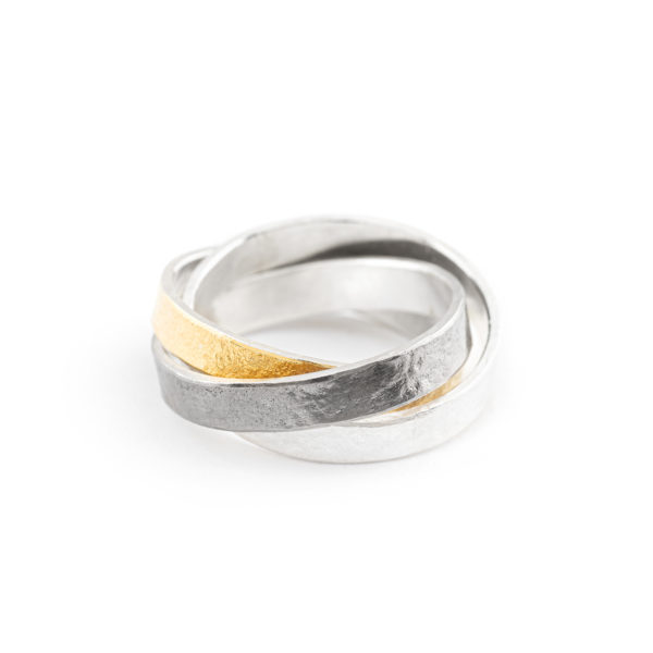 Bague Trinity en argent, or 22 cts et palladium